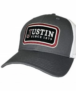 Justin Men's Logo Embroidered Patch Mesh Back Cap Grey