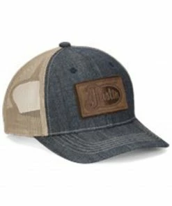 Justin Men's Faux Leather Logo Patch Denim Mesh Back Cap Blue