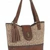 Justin Women's Floral Lace & Burnished Leather Tote Bag Brown -Justin Shop 2000372931 200 P1
