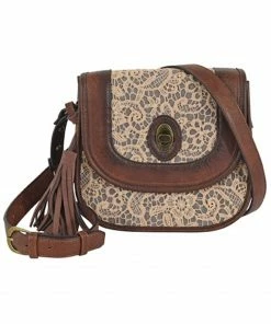 Justin Women's Floral Lace & Burnished Leather Saddle Bag Brown