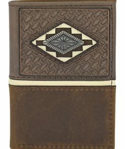 Justin Men's Brown Basket Weave Tooling & Concho Trifold Wallet