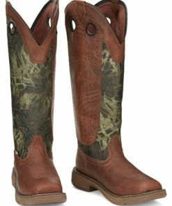 Justin Men's Rush Strike Camo Shaft Leather Pull-On Snake Boots - Square Toe 